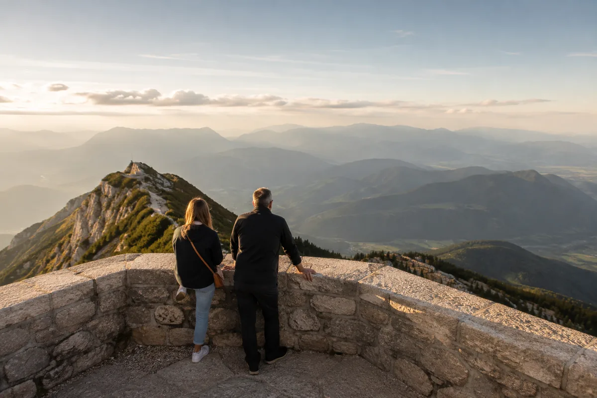 Die Steinterrasse des Kehlsteinhauses hoch über dem Tal